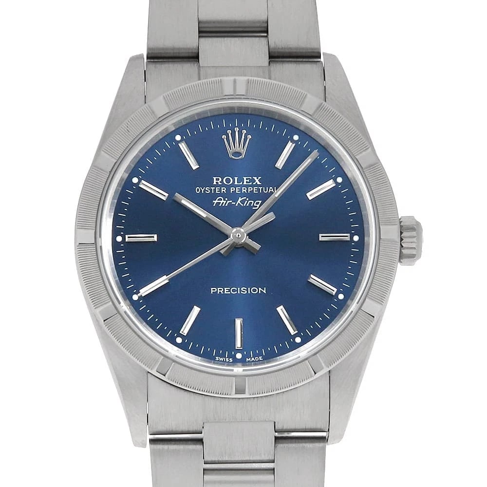 ROLEX AIR KING BLUE WATCH: ROLEX Air king blue Watch Brand: ROLEX Type/Style: Wrist watch Material: Band Material Stainless Steel, Case Material Stainless Steel Color: Dial Color Blue Size: Case:W34mm Circumference of