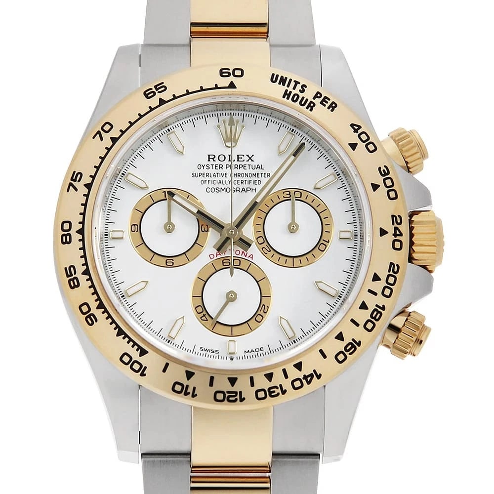 ROLEX COSMOGRAPH DAYTONA WHITE WATCH: ROLEX Cosmograph Daytona white Watch Brand: ROLEX Type/Style: Wrist watch Material: Band Material Stainless Steel/Yellow Gold, Case Material Stainless Steel/Yellow Gold Color: Dial Color White Size: C