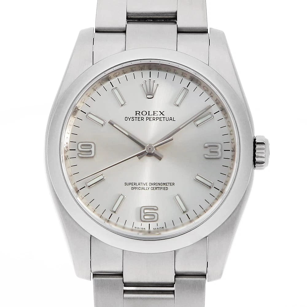 ROLEX OYSTER PERPETUAL SILVER WHITE WATCH: ROLEX Oyster perpetual Silver white Watch Brand: ROLEX Type/Style: Wrist watch Material: Band Material Stainless Steel, Case Material Stainless Steel Color: Dial Color Silver Size: Case:W36mm Circumfe