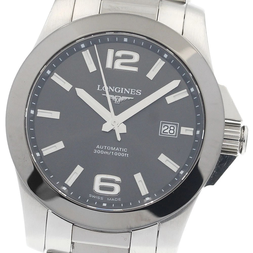 LONGINES CONQUEST DATE GRAY AUTOMATIC WATCH: LONGINES Conquest Date gray Automatic Watch Brand: LONGINES Type/Style: Wristwatch Material: Band Material Stainless Steel, Case Material Stainless Steel Color: Case Color Silver Band Color Silver