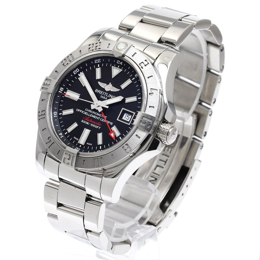 BREITLING AVENGER DATE BLACK AUTOMATIC WATCH: BREITLING Avenger Date black Automatic Watch Brand: BREITLING Type/Style: Wristwatch Material: Band Material Stainless Steel, Case Material Stainless Steel Color: Dial Color black Band Color Silver