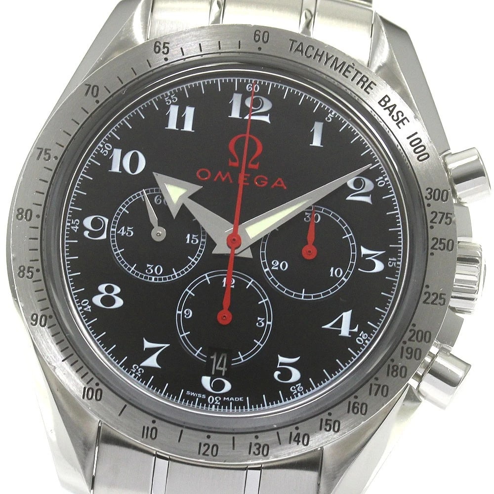 OMEGA SPEEDMASTER DATE CHRONOGRAPH WATCH: OMEGA Speedmaster Date Chronograph Watch Brand: OMEGA Type/Style: Wristwatch Material: Band Material Stainless Steel, Case Material Stainless Steel Color: Dial Color black Band Color Silver Case