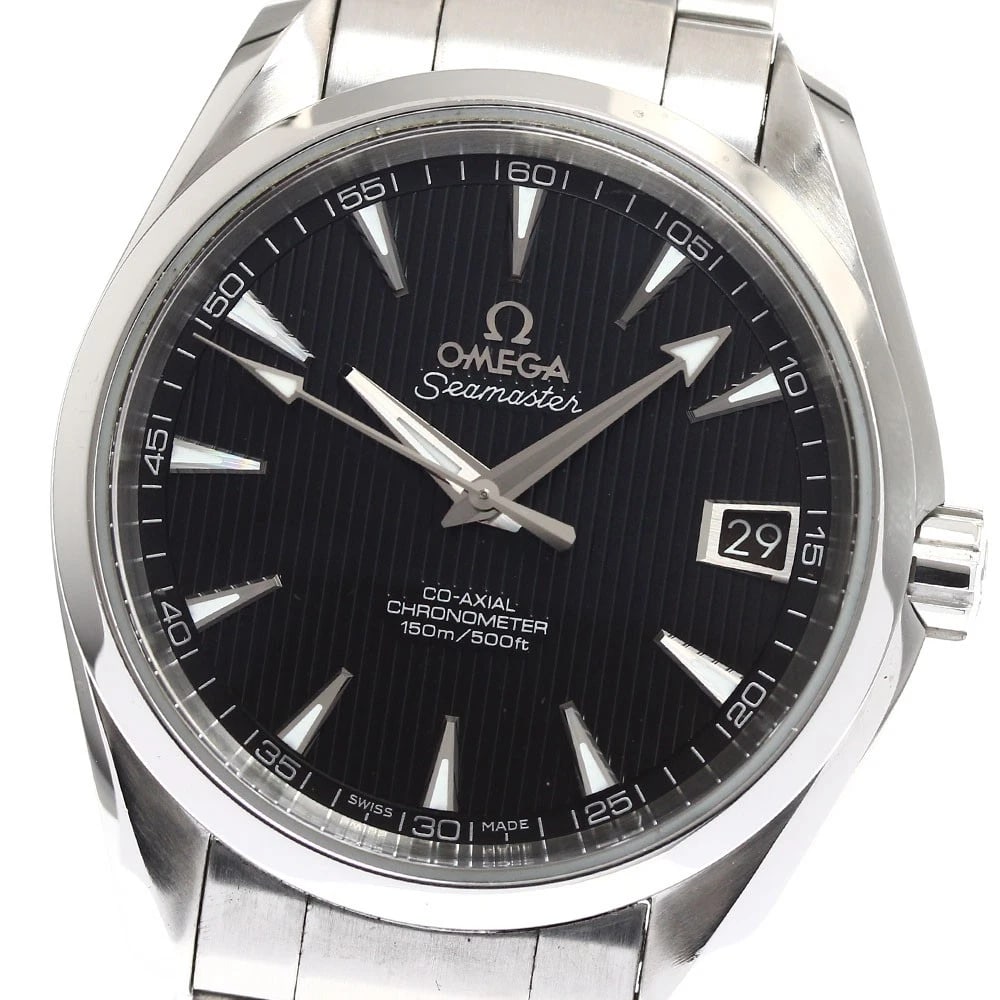 OMEGA SEAMASTER AQUA TERRA DATE AUTOMATIC WATCH: OMEGA Seamaster Aqua Terra Date Automatic Watch Brand: OMEGA Type/Style: Wristwatch Material: Band Material Stainless Steel, Case Material Stainless Steel Color: Dial Color black Case Color Silver Ban