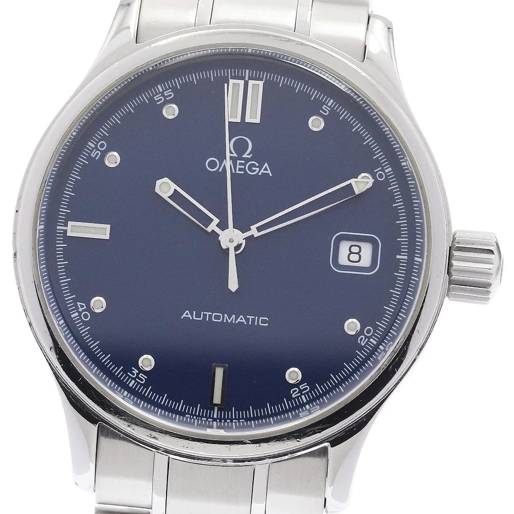 OMEGA CLASSIC DATE NAVY AUTOMATIC WATCH: OMEGA Classic Date Navy Automatic Watch Brand: OMEGA Type/Style: Wristwatch Material: Band Material Stainless Steel, Case Material Stainless Steel Color: Dial Color Navy Band Color Silver Case Color