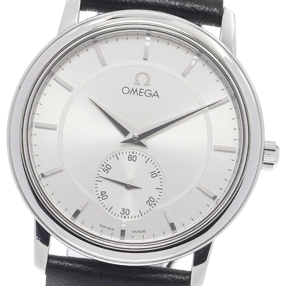 OMEGA DE VILLE PRESTIGE HAND WINDING WATCH: OMEGA De Ville Prestige Hand Winding Watch Brand: OMEGA Type/Style: Wristwatch Material: Band Material leather, Case Material Stainless Steel Color: Case Color Silver Band Color black Dial Color