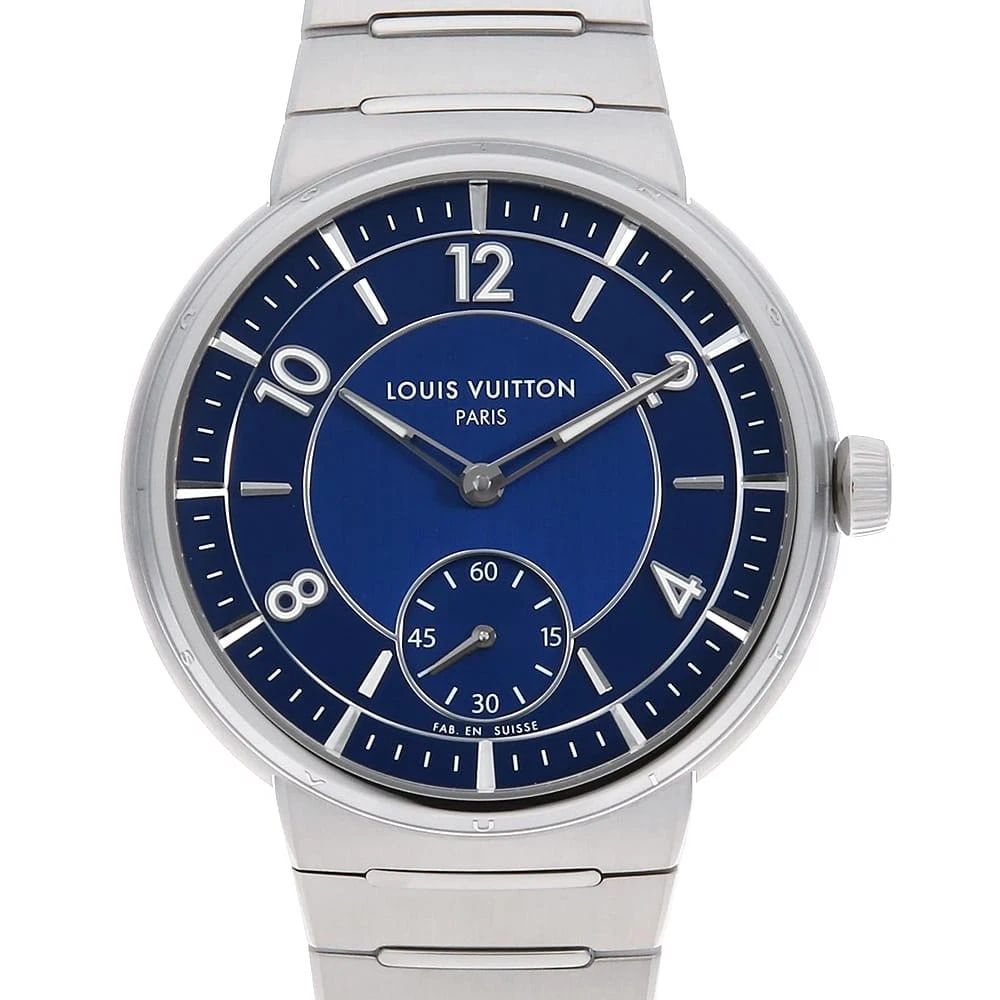 LOUIS VUITTON TAMBOUR AUTOMATIC WATCH: LOUIS VUITTON Tambour Automatic Watch Brand: LOUIS VUITTON Type/Style: Wrist watch Material: Band Material Stainless Steel, Case Material Stainless Steel Color: Dial Color Blue Size: Case:W40mm
