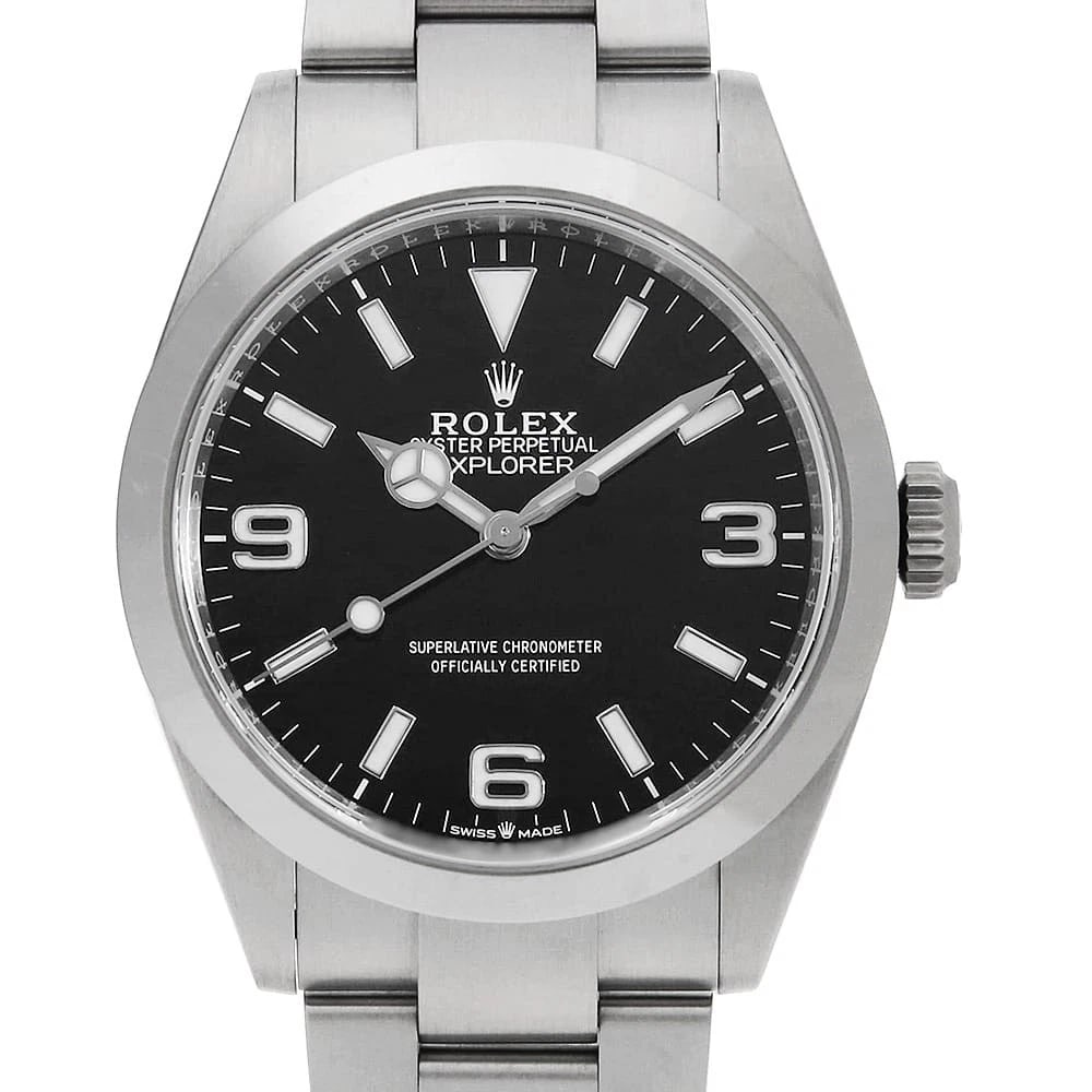 ROLEX EXPLORER BLACK WATCH: ROLEX Explorer black Watch Brand: ROLEX Type/Style: Wrist watch Material: Band Material Stainless Steel, Case Material Stainless Steel Color: Dial Color Black Size: Case:W40mm Circumference of Wrist:1