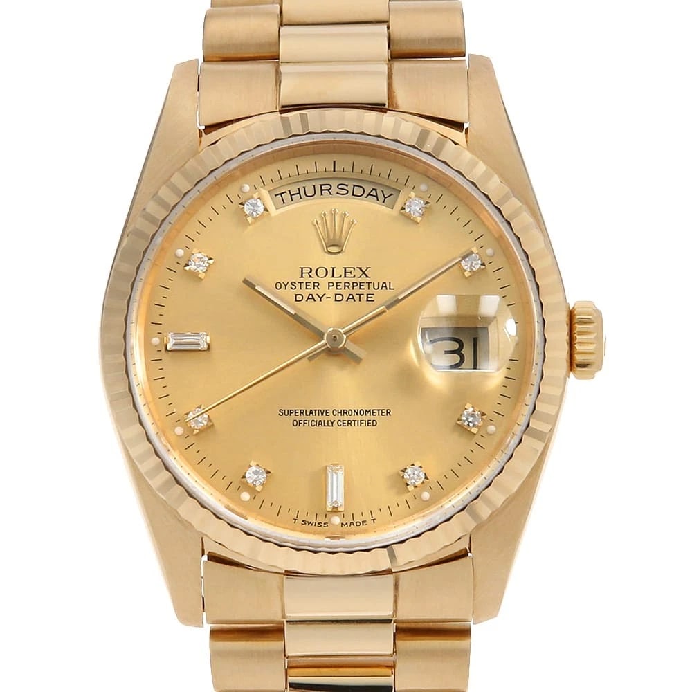 ROLEX DAY DATE DIAMOND BAGUETTE DIAMOND CHAMPAGNE WATCH (1 of 3)