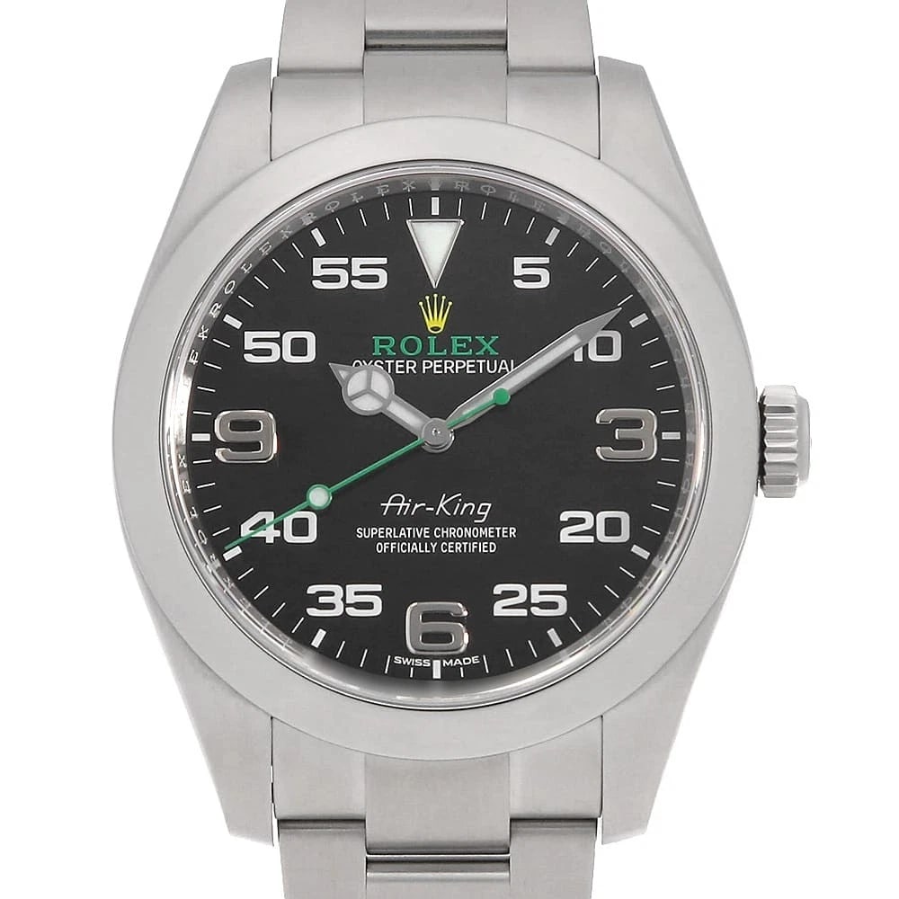 ROLEX AIR KING BLACK WATCH: ROLEX Air king black Watch Brand: ROLEX Type/Style: Wrist watch Material: Band Material Stainless Steel, Case Material Stainless Steel Color: Dial Color Black Size: Case:W40mm Circumference of