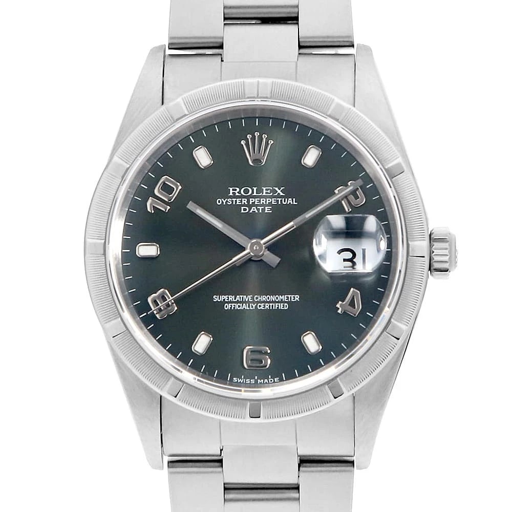 ROLEX OYSTER PERPETUAL DATE BLUE WATCH: ROLEX Oyster Perpetual Date blue Watch Brand: ROLEX Type/Style: Wrist watch Material: Band Material Stainless Steel, Case Material Stainless Steel Color: Dial Color Blue Size: Case:W34mm Circumference