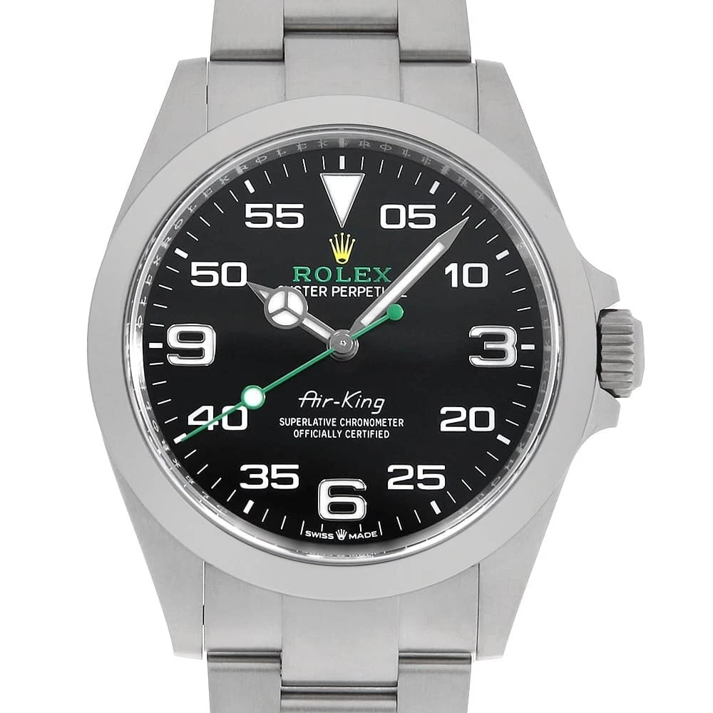 ROLEX AIR KING BLACK WATCH: ROLEX Air king black Watch Brand: ROLEX Type/Style: Wrist watch Material: Band Material Stainless Steel, Case Material Stainless Steel Color: Dial Color Black Size: Case:W40mm Circumference of Wrist:1