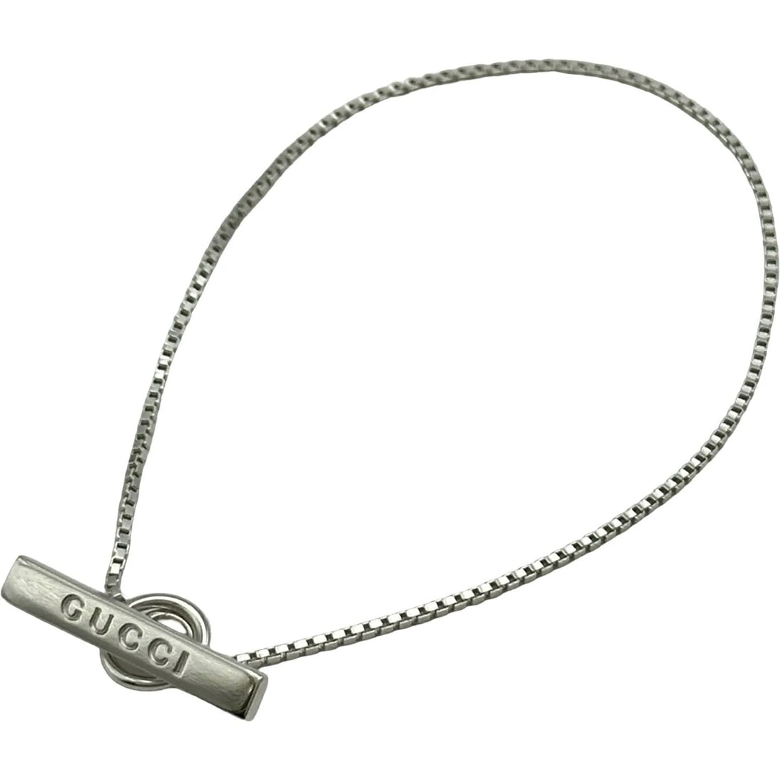 GUCCI LARIAT BRACELET WHITE GOLD 750 JEWELRY: Gucci Lariat Bracelet White Gold 750 Jewelry Brand: Gucci Type/Style: Bracelet Material: 18K WG Color: WG Size: Size Height: approx. 3.0mm Width: approx. 19.7mm Total length: approx. 16"cm Accesso