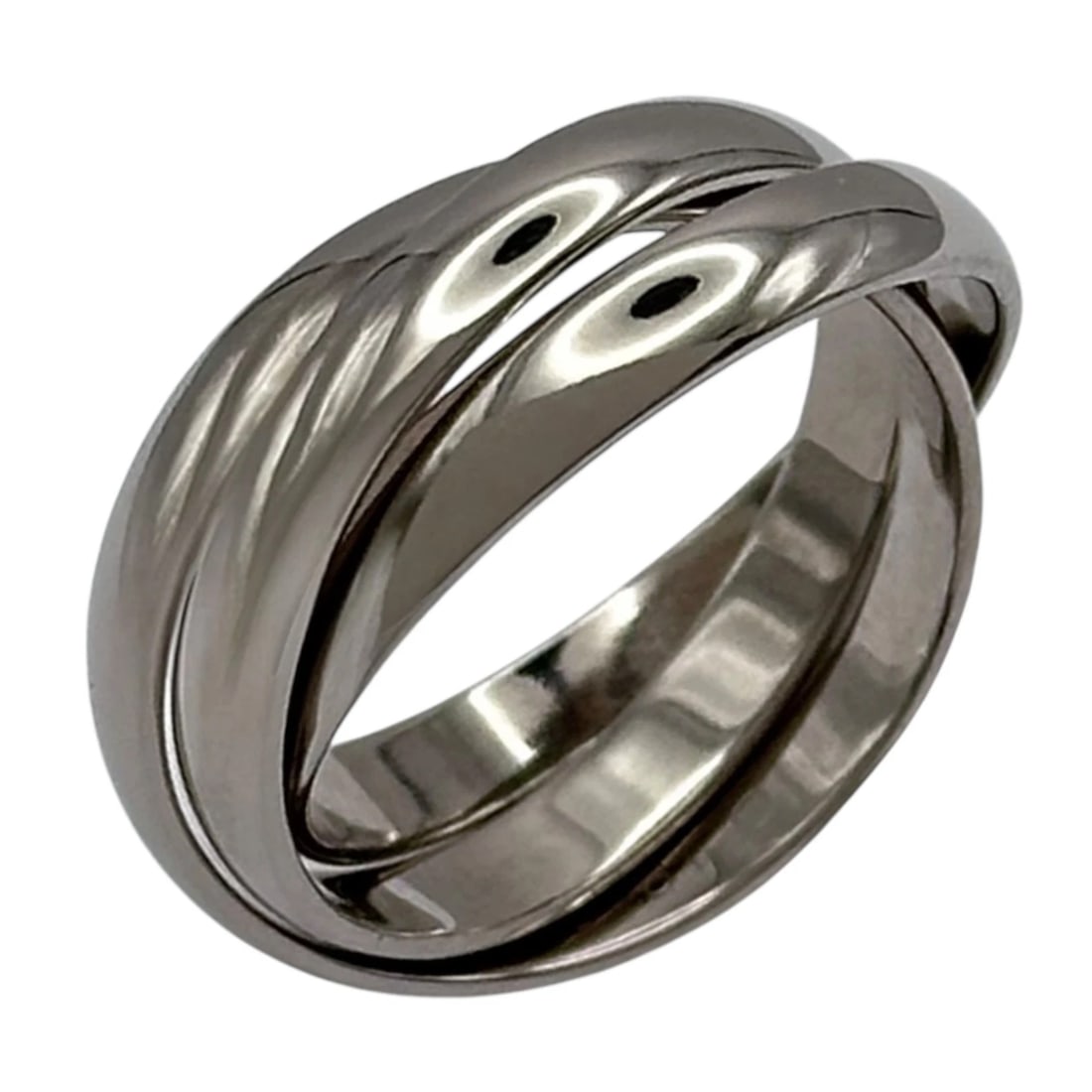 CARTIER TRINITY RING WHITE GOLD 18K JEWELRY: Cartier Trinity Ring White Gold 18K Jewelry Brand: Cartier Type/Style: Ring Material: 18K WG Color: WG Size: 5 US Accessories: None Accessories Notice: When purchasing pre-owned goods, ple