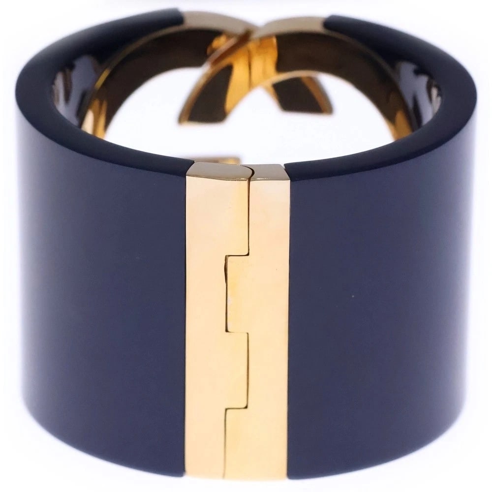 GUCCI INTERLOCKING G BANGLE BRACELET BLUE GP - 2