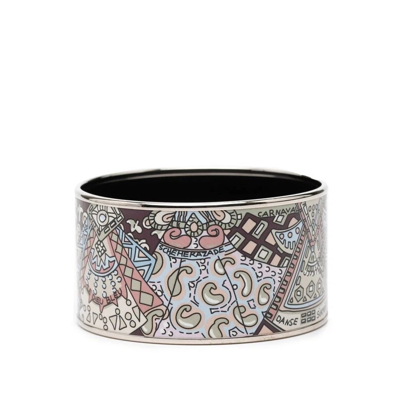 HERMES ENAMEL TGM CLOISONNE BANGLE SILVER MULTICOLOR: Hermes Enamel TGM Cloisonne Bangle Silver Multicolor Brand: Hermes Type/Style: Enamel bracelet Material: Metal with enamel finish Color: Silver, Multicolor Size: Approximate belt width: 3 cm (1.2 inch