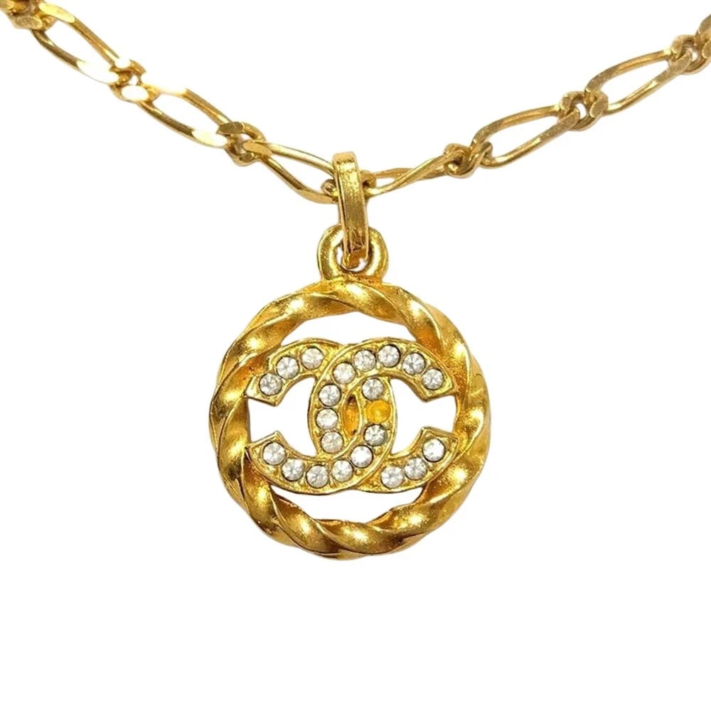 CHANEL GOLD RHINESTONE NECKLACE: CHANEL Gold Rhinestone Necklace Brand: CHANEL Type/Style: Necklace Material: Gold Rhinestone Color: Gold Size: Chain Length 14.9 in Accessories: None Accessories Notice: When purchasing pr