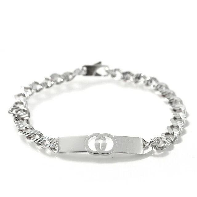 GUCCI INTERLOCKING CHAIN LOGO SILVER BRACELET: Gucci Interlocking Chain Logo Silver Bracelet Brand: GUCCI Type/Style: Bracelet Material: Sterling Silver Color: Silver Size: Width: 8mm, Length: 17cm Accessories: None Accessories Notice: