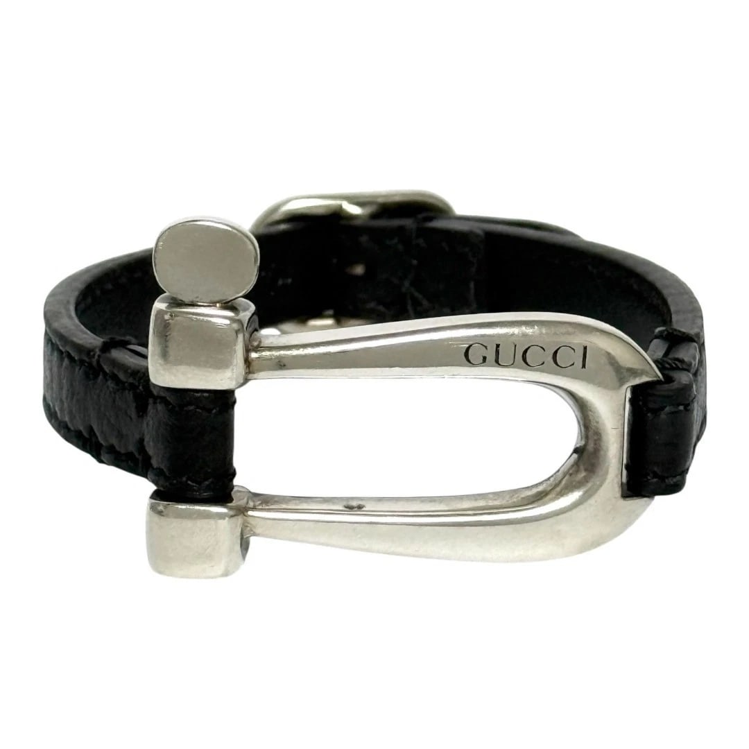 GUCCI BRACELET SILVER 925 LEATHER BLACK: Gucci Bracelet Silver 925 Leather Black Brand: GUCCI Type/Style: Bracelet Material: Leather Sterling Silver 925 Color: Silver,Black Size: Length 17cm Accessories: None Accessories Notice: When