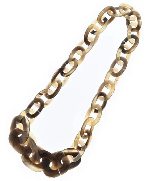 HERMES LADIES NECKLACE BROWN BEIGE OLD CLOTHES: Hermes Ladies Necklace Brown Beige Old Clothes Brand: Hermes Type/Style: Necklace Material: Buffalo horn Color: Brown, Beige Size: Width: 1.8 in, Neck circumference: 10.9 in Accessories: None