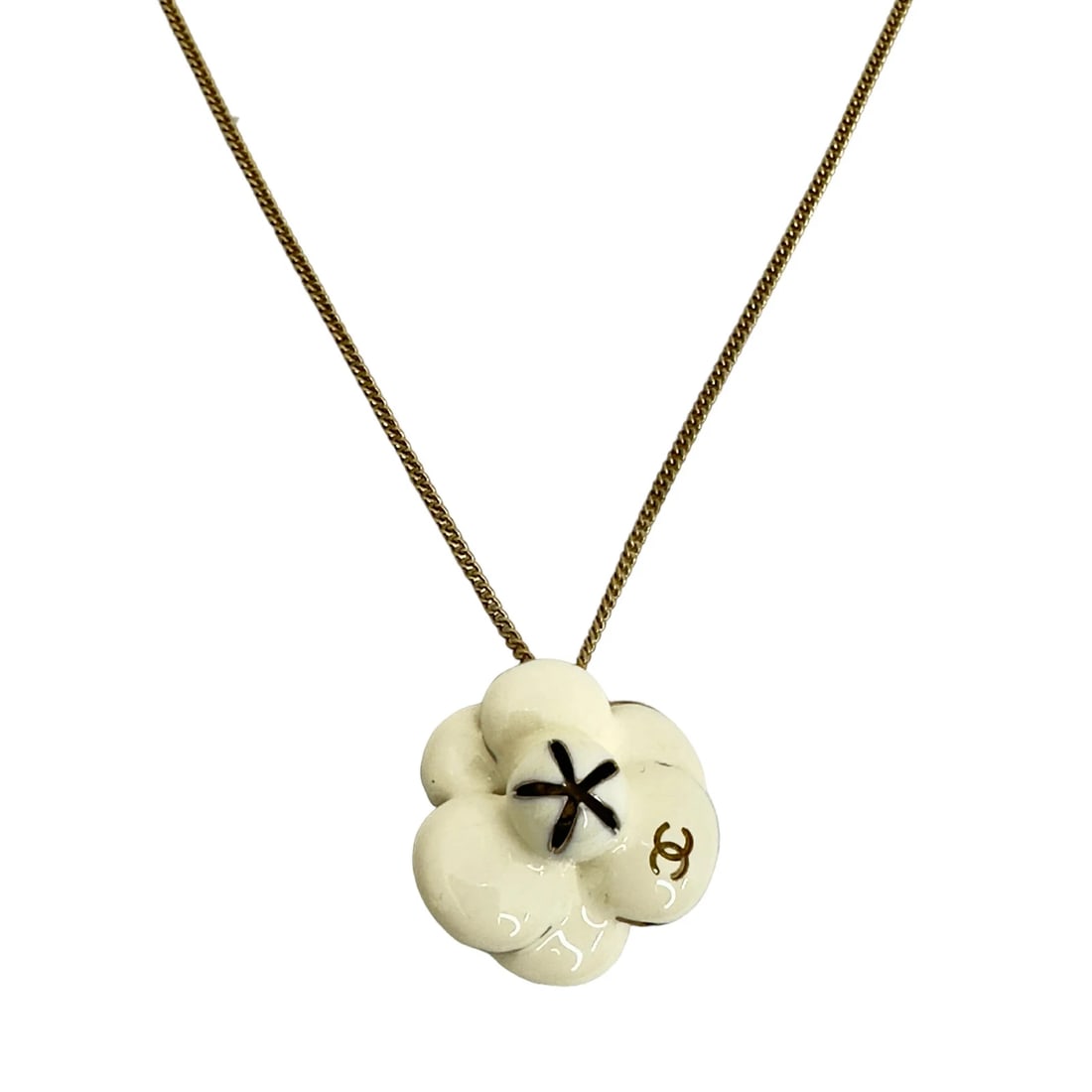 CHANEL CAMELLIA NECKLACE GOLD-PLATED WHITE: Chanel Camellia Necklace Gold-Plated White Brand: CHANEL Type/Style: Pendant Material: Gold-plated Color: Gold, White Size: W1.0 in ? H1.1 in Accessories: None Accessories Notice: When pur