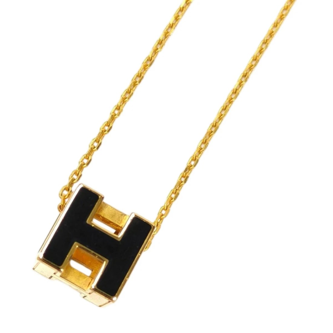 HERMES NECKLACE GOLD BLACK: Hermes Necklace Gold Black Brand: Hermes Type/Style: NA Material: GP (Gold Plated) Color: Black, Gold Size: Chain approximately 15.4 inches Accessories: None Accessories Notice: When purch