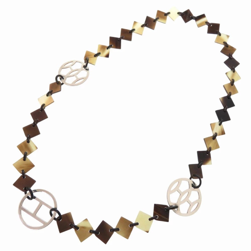 HERMES DIVA BUFFALO HORN SILVER 925 BROWN NECKLACE (1 of 4)