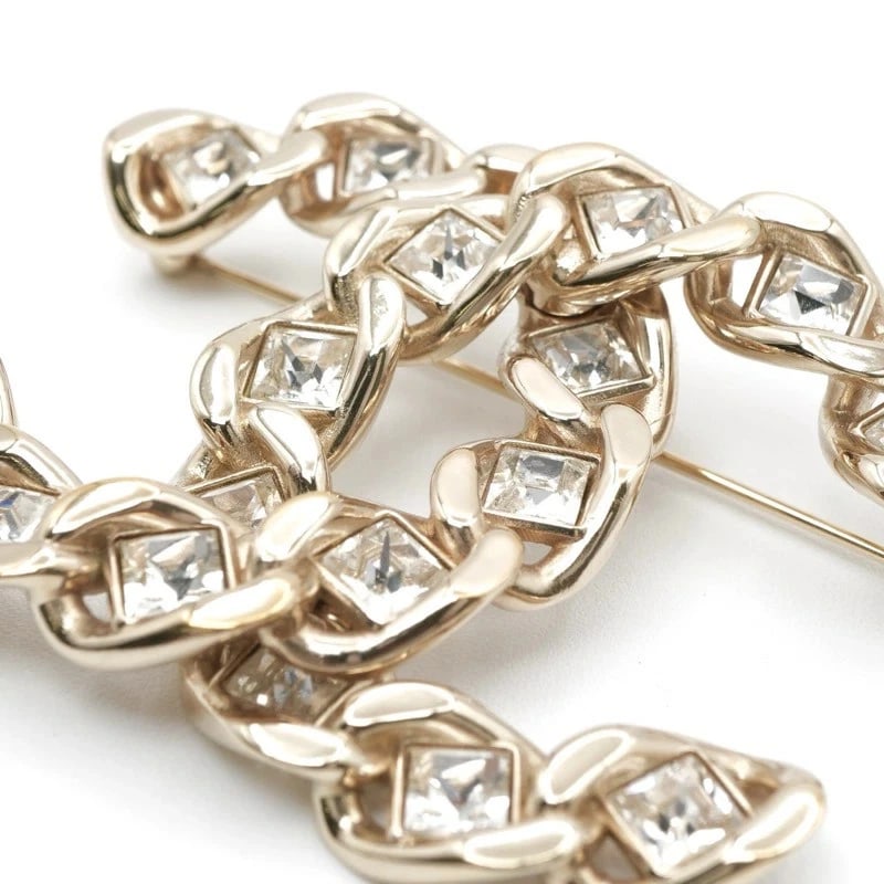 CHANEL GOLD RHINESTONE BROOCH - 3