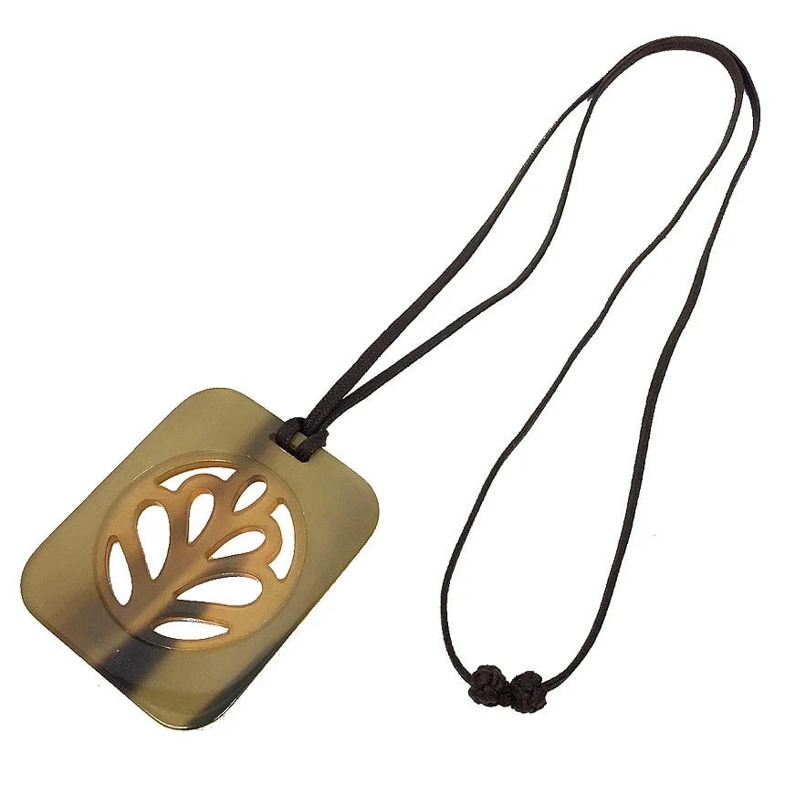 HERMES BUFFALO HORN NECKLACE PENDANT BROWN GOLD (1 of 2)