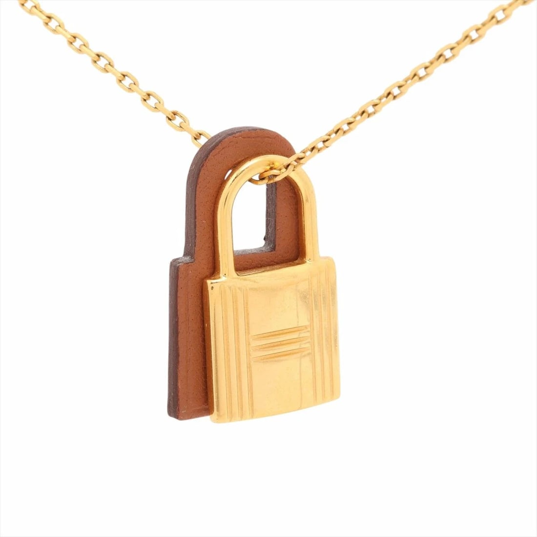 HERMES O'KELLY PM NECKLACE GOLD & BROWN LEATHER,: Hermes O'Kelly PM Necklace Gold & Brown Leather, Brand: Hermes Type/Style: NA Material: GP Leather Color: Gold, Brown Size: Chain length approximately 19.7 inches Accessories: None Accesso