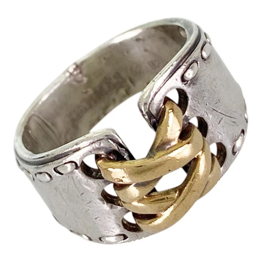 HERMES MEXICO DOUBLE SILVER RING: HERMES Mexico Double Silver Ring Brand: HERMES Type/Style: Ring Material: Silver 925 18K Yellow Gold Color: Silver Size: 5.5 US Accessories: None Accessories Notice: When purchasing pre-owned goods,