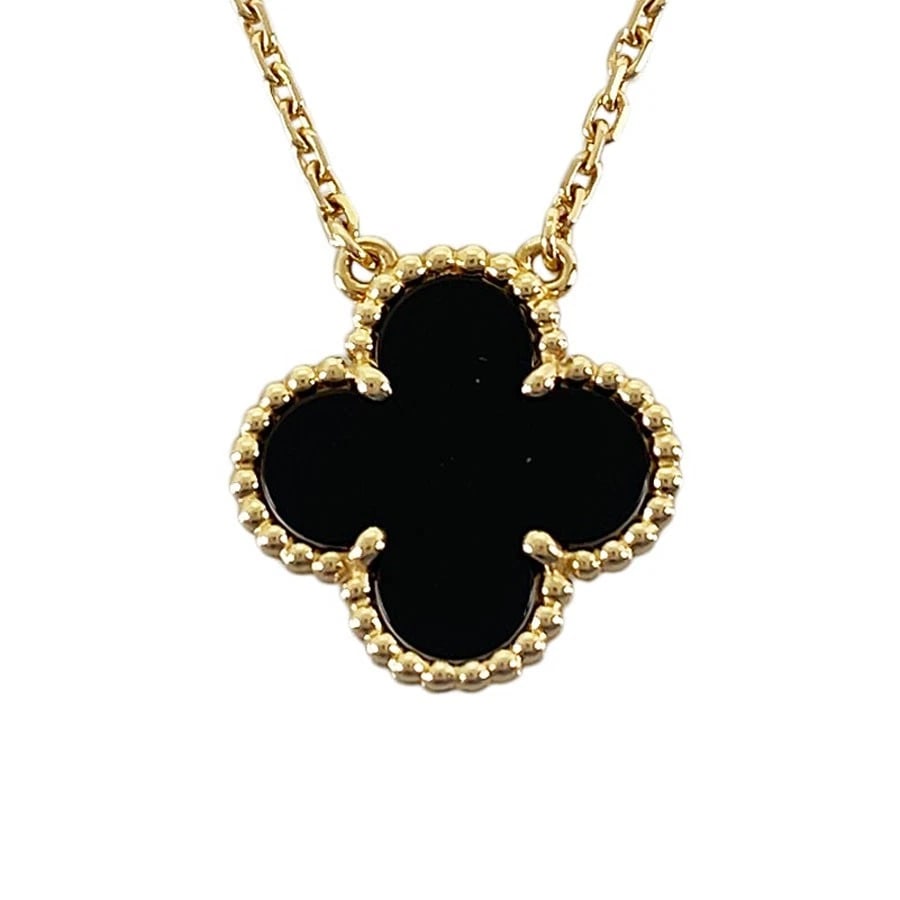 VAN CLEEF & ARPELS ALHAMBRA YELLOW GOLD ONYX NECKLACE: Van Cleef & Arpels Alhambra Yellow gold Onyx Necklace Brand: Van Cleef & Arpels Type/Style: Necklace Material: 18K Yellow Gold Color: Gold Size: Motif size:14.8mm?14.9mm Necklace full length:41cm