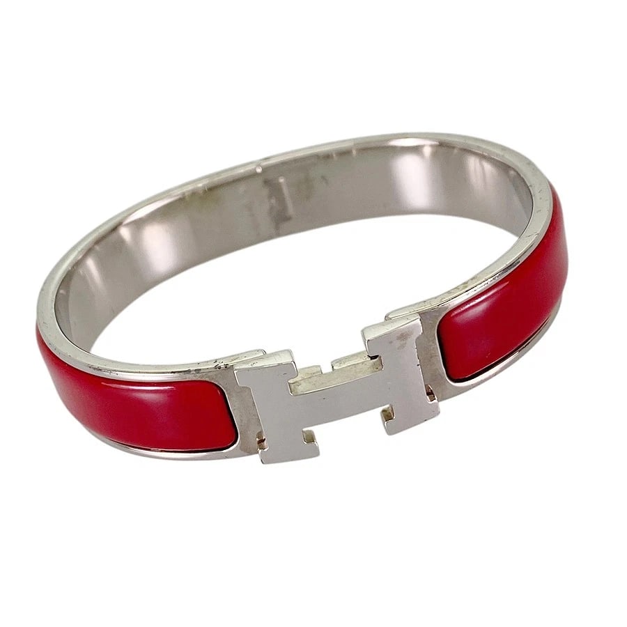 HERMES CLICK CRACK PM METAL BANGLE: HERMES Click crack PM Metal Bangle Brand: HERMES Type/Style: Bangle Material: Metal Color: Silver Red Size: Wrist Size:16cm Accessories: None Accessories Notice: When purchasing pre-owned goods,