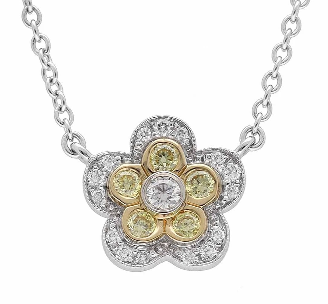 TIFFANY & CO GARDEN FLOWER YELLOW DIAMOND PLATINUM 950 PENDANT NECKLACE: Tiffany & Co Garden Flower Yellow Diamond Platinum 950 Pendant Necklace Brand: Tiffany & Co. Type/Style: Necklace Material: Platinum 950 18k Yellow Gold, Main Stone Natural Color: Main Stone Color Yel