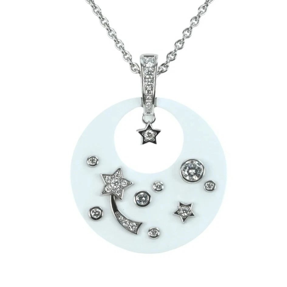 CHANEL COMET STAR DIAMOND PENDANT NECKLACE: CHANEL Comet Star Diamond Pendant Necklace Brand: CHANEL Type/Style: Pendant Material: 18k White Gold Color: White Size: Chain length approx. 41 cm / 16.1 inches Pendant: W approx. 2.34 cm x H approx.