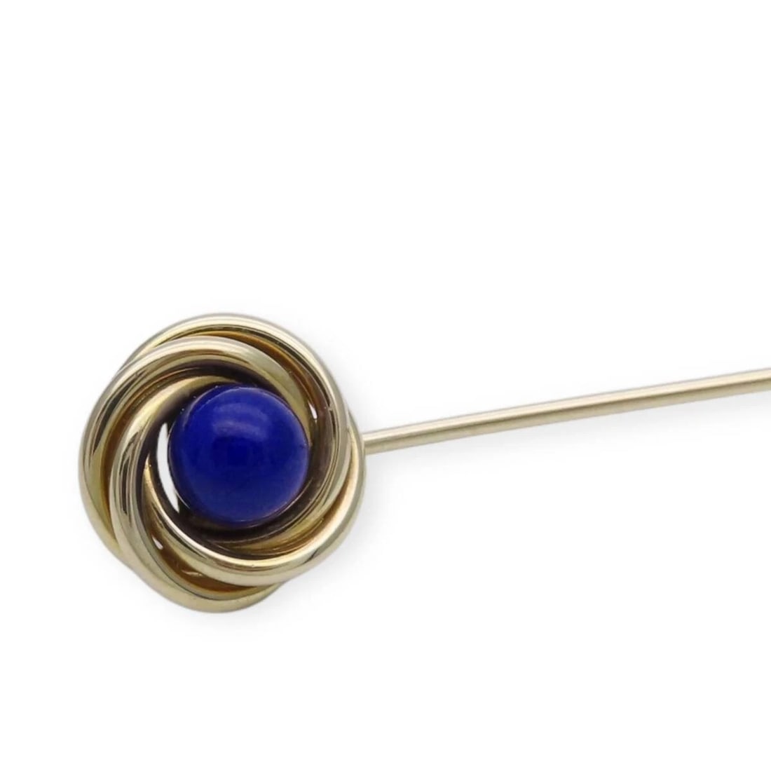 TIFFANY & CO 14K YELLOW GOLD PIN BROOCH MENS: Tiffany & Co 14k Yellow Gold Pin Brooch Mens Brand: Tiffany & Co. Type/Style: Tie Pin Material: 14k Yellow Gold Color: Yellow Gold / Blue Size: Length: Approx. 6.5 cm (2.56 in) Top Diameter: Approx. 1