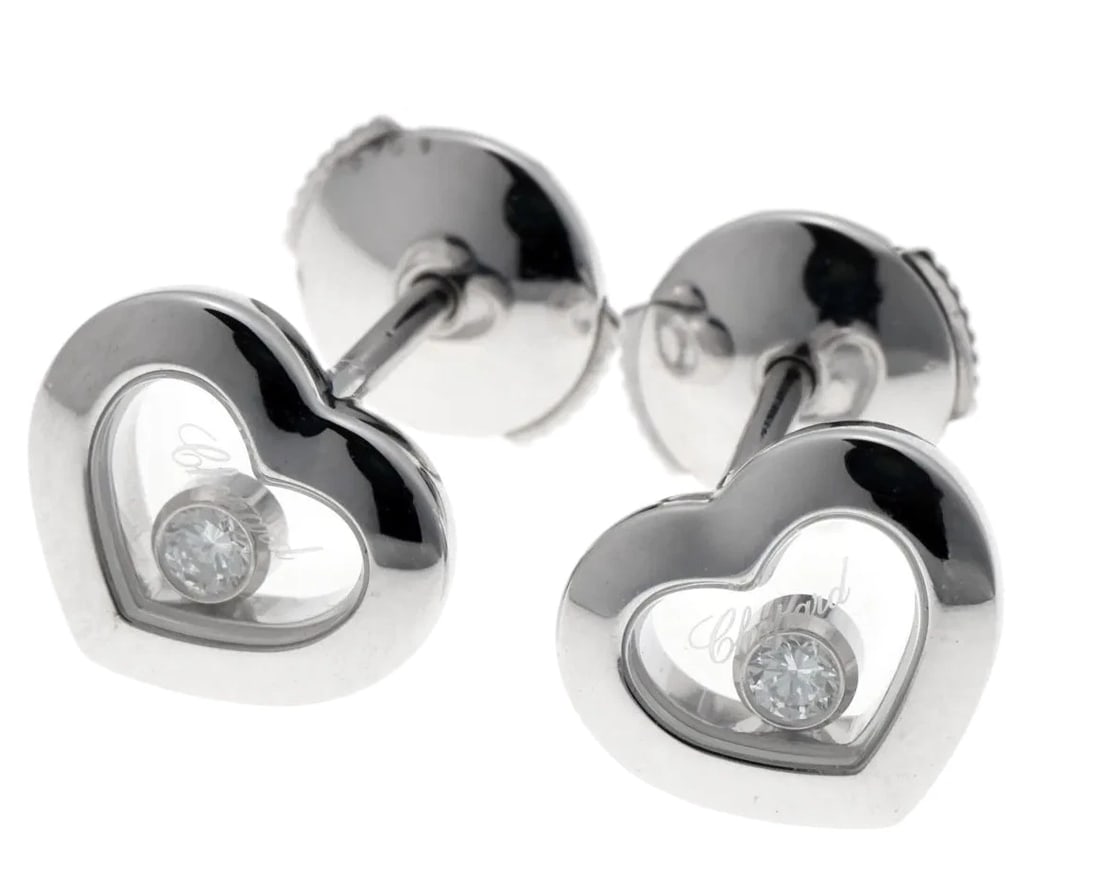 CHOPARD HAPPY DIAMONDS FLOATING ICON HEART STUD EARRINGS: Chopard Happy Diamonds Floating Icon Heart Stud Earrings Brand: Chopard Type/Style: Earrings Material: 18k White Gold, Main Stone Natural Color: White Size: Motif Size: Approx. 10.0 ? 8.5 ? 4.5 mm (0.