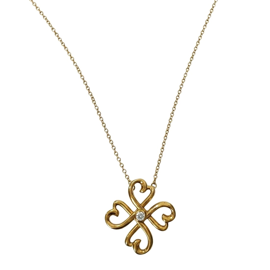 TIFFANY & CO PALOMA PICASSO LOVING HEART CLOVER DIAMOND 18K GOLD NECKLACE: Tiffany & Co Paloma Picasso Loving Heart Clover Diamond 18k Gold Necklace Brand: Tiffany & Co. Type/Style: Necklace Material: 18k Gold, Main Stone Natural Color: Gold Size: Chain Length: Approx. 45 cm