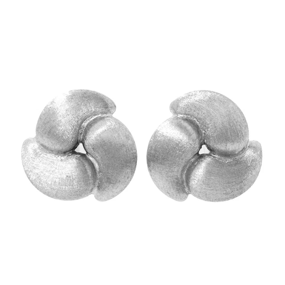 NANIS 18K WHITE GOLD TWISTED SATIN FINISH CLIP ON STUD EARRINGS: Nanis 18k White Gold Twisted Satin Finish Clip On Stud Earrings Brand: Nanis Type/Style: Earrings Material: 18k White Gold Color: White Size: Approx W 0.8 x H 0.8 x D 0.2 in / W 20 x H 20 x D 5 mm