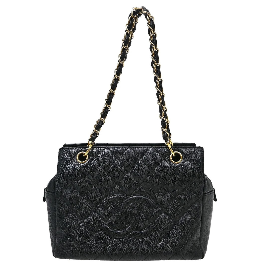 CHANEL BLACK CALFSKIN PETITE TIMELESS TOTE PTT CHAIN HANDBAG: Chanel Black Calfskin Petite Timeless Tote PTT Chain Handbag Brand: CHANEL Type/Style: Tote Material: Caviar Skin Leather Color: Black Size: W 9.8 x H 7.5 x D 5.7 " Accessories: None Acces