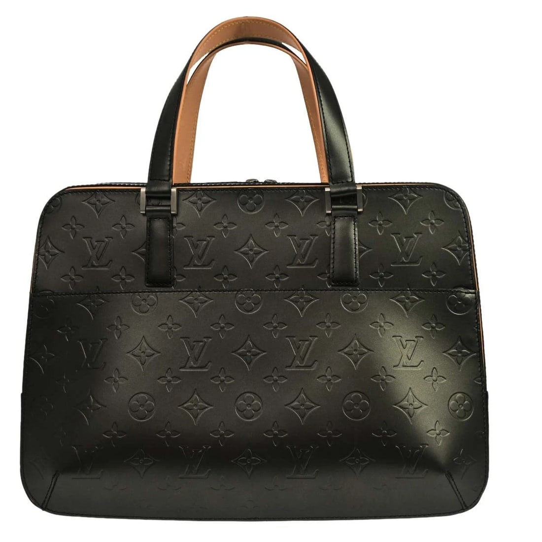 LOUIS VUITTON BLACK MONOGRAM MAT MALDEN HANDBAG: Louis Vuitton Black Monogram Mat Malden Handbag Brand: Louis Vuitton Type/Style: Top Handle Bag Material: Monogram Mat Leather, Leather Color: Black Size: W 13.8 x H 9.8 x D 3.1 " Accessories: Non