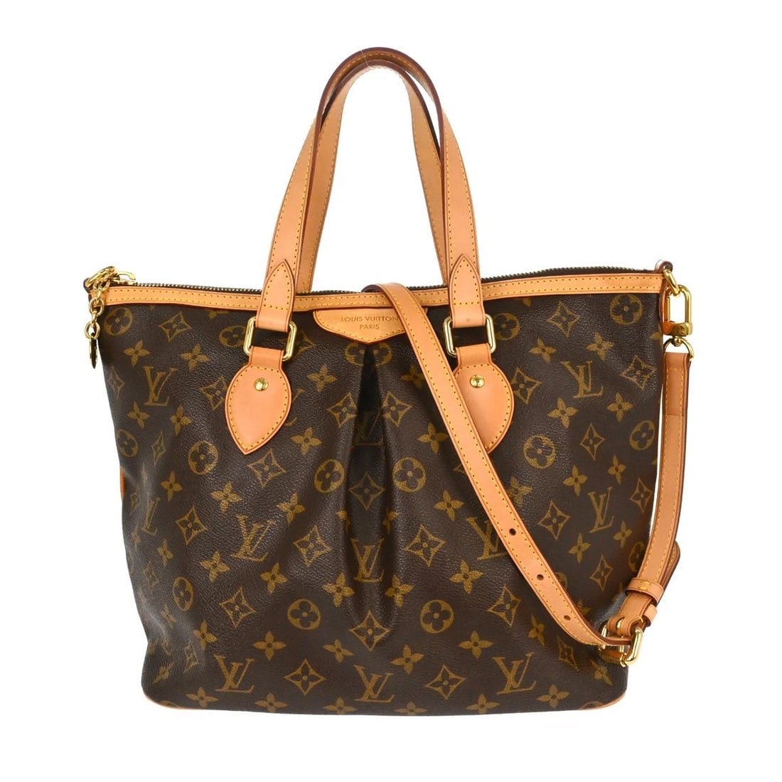 LOUIS VUITTON MONOGRAM PALERMO PM 2WAY TOTE BAG: LOUIS VUITTON MONOGRAM PALERMO PM 2WAY TOTE BAG Brand: Louis Vuitton Type/Style: Tote Material: Monogram Canvas, Leather Color: Brown Size: W 11.4 x H 10.6 x D 6.3 " Accessories: None Acce