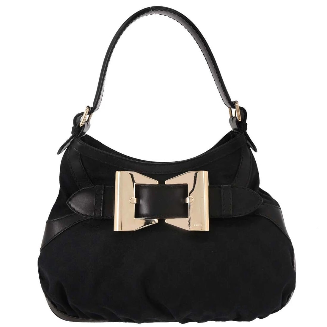 GUCCI BLACK CANVAS GG QUEEN HOBO HANDBAG: Gucci Black Canvas GG Queen Hobo Handbag Brand: Gucci Type/Style: Handbag Material: Canvas, Leather Color: Black Size: W 14.2 x H 10.2 x D 2.0 " Accessories: None Accessories Notice: When