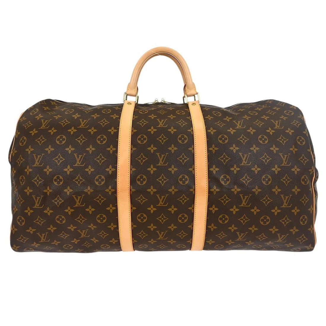 LOUIS VUITTON MONOGRAM KEEPALL 60 DUFFLE BAG: Louis Vuitton Monogram Keepall 60 Duffle Bag Brand: Louis Vuitton Type/Style: Duffle Material: Monogram Canvas, Leather Color: Brown Size: W 23.6 x H 12.2 x D 10.0 " Accessories: None Acce