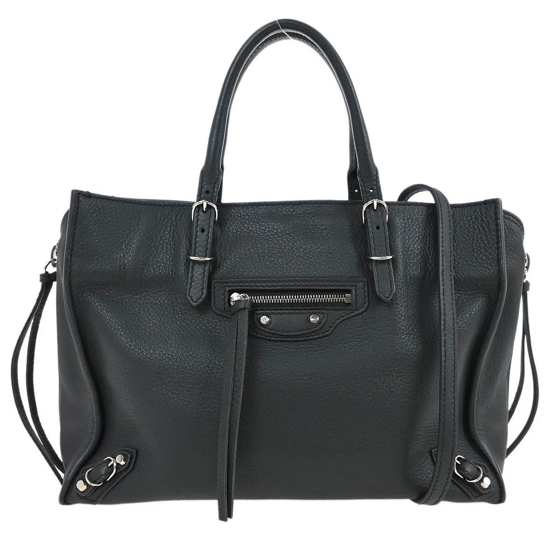BALENCIAGA GRAY 2WAY PAPIER HANDBAG: Balenciaga Gray 2way Papier Handbag Brand: Balenciaga Type/Style: Top Handle Bag Material: Leather Color: Gray Size: W 10.2 x H 7.1 x D 3.9 " Accessories: None Accessories Notice: When pur