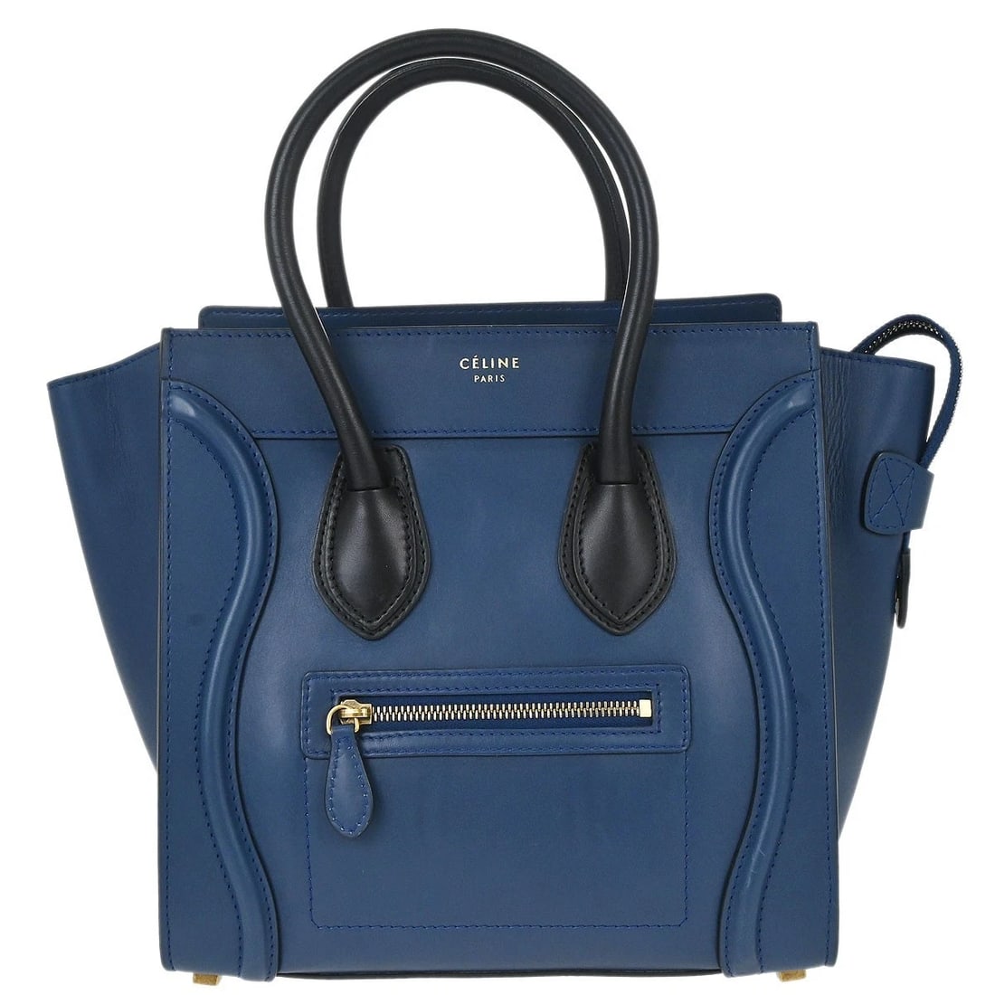 CELINE BLUE LEATHER MICRO LUGGAGE TOTE BAG: Celine Blue Leather Micro Luggage Tote Bag Brand: CELINE Type/Style: Tote Material: Leather Color: Blue Size: W 10.2 x H 10.2 x D 5.5 " Accessories: None Accessories Notice: When purchasin