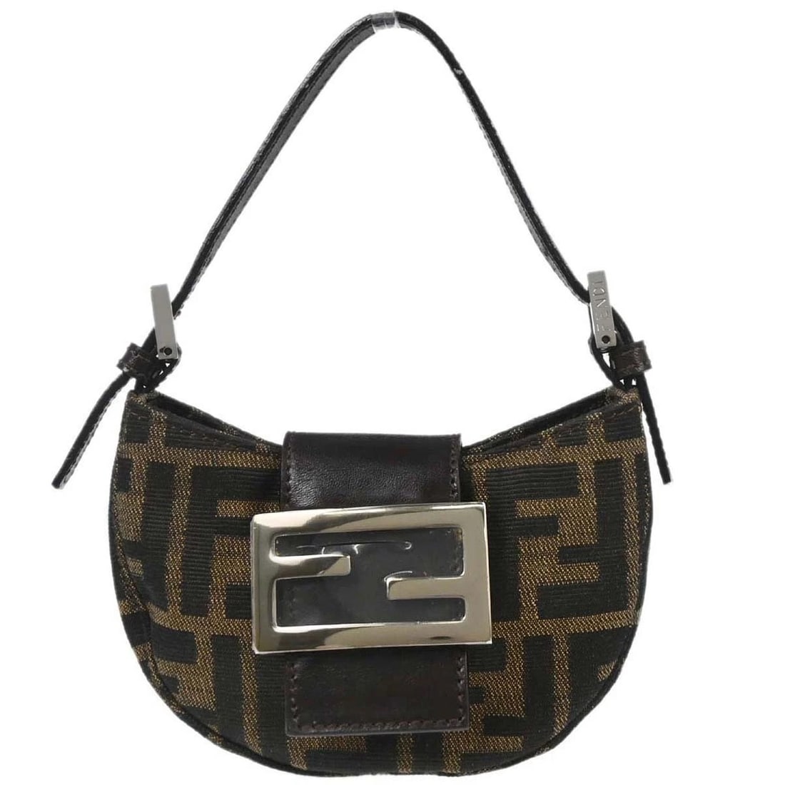 FENDI BROWN ZUCCA HANDBAG: Fendi Brown Zucca Handbag Brand: Fendi Type/Style: Hand Bag Material: Canvas, Leather Color: Brown, Black Size: W 5.5 x H 3.5 x D 1.2 " Accessories: None Accessories Notice: When purchasin