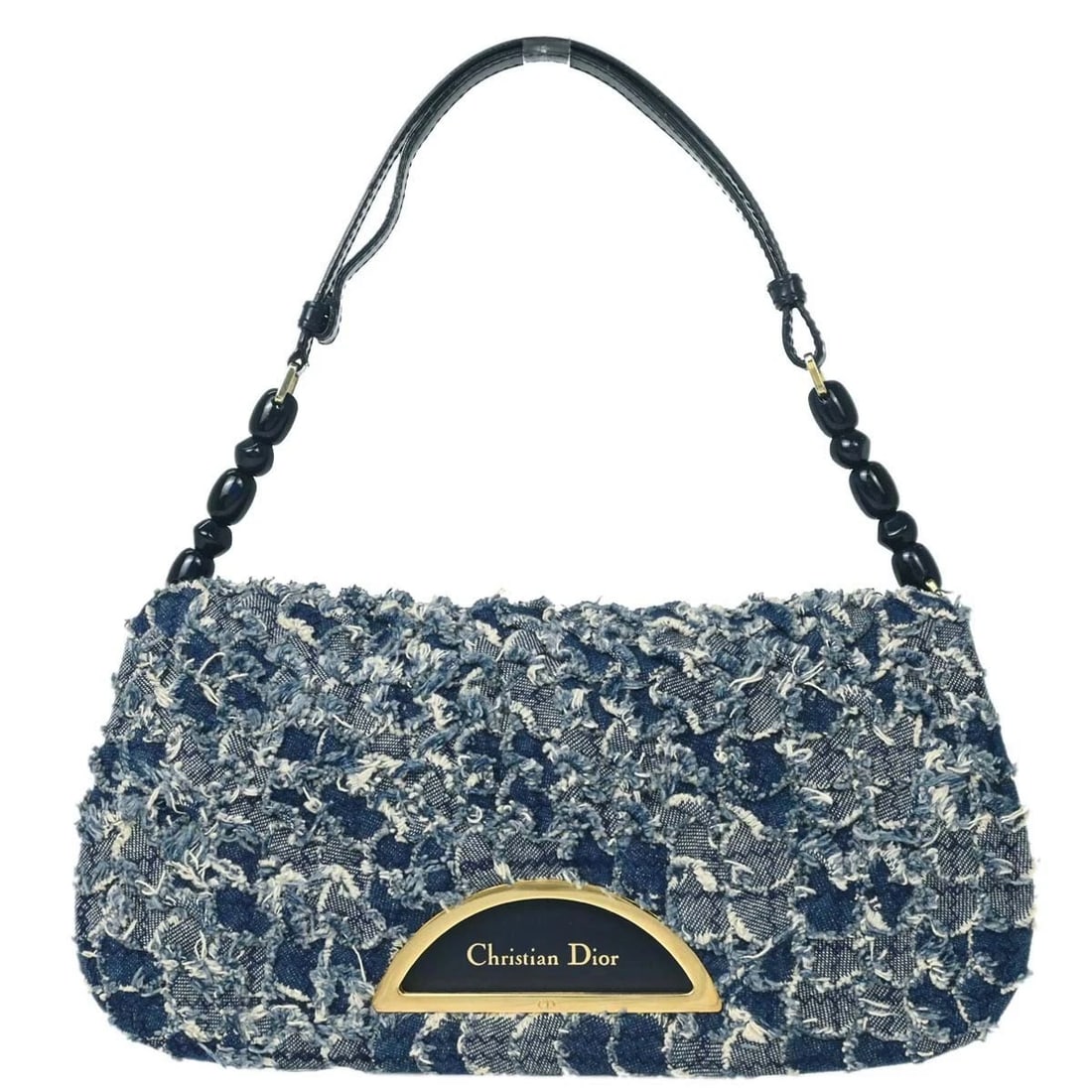 CHRISTIAN DIOR BLUE DENIM MALICE HANDBAG: Christian Dior Blue Denim Malice Handbag Brand: Dior Type/Style: Shoulder Bag Material: Denim, Leather Color: Blue Size: W 10.2 x H 5.5 x D 1.6 " Accessories: None Accessories Notice: When