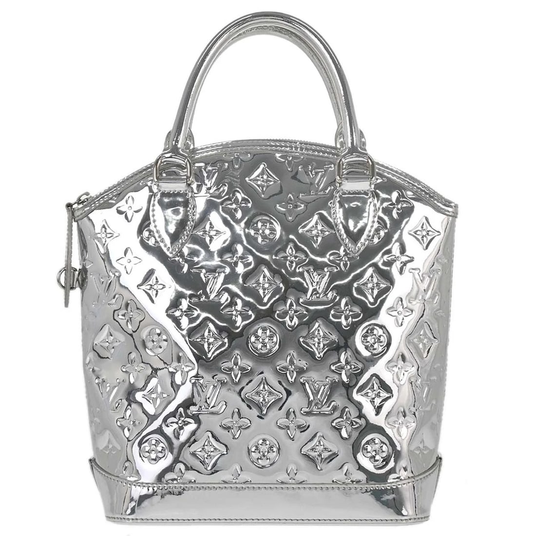 LOUIS VUITTON SILVER MONOGRAM MIROIR LOCKIT TOTE HANDBAG: Louis Vuitton Silver Monogram Miroir Lockit Tote Handbag Brand: Louis Vuitton Type/Style: Tote Material: Monogram Mirror Vinyl Color: Argent * Silver Size: W 9.4 x H 11.0 x D 4.7 " Accessories: No