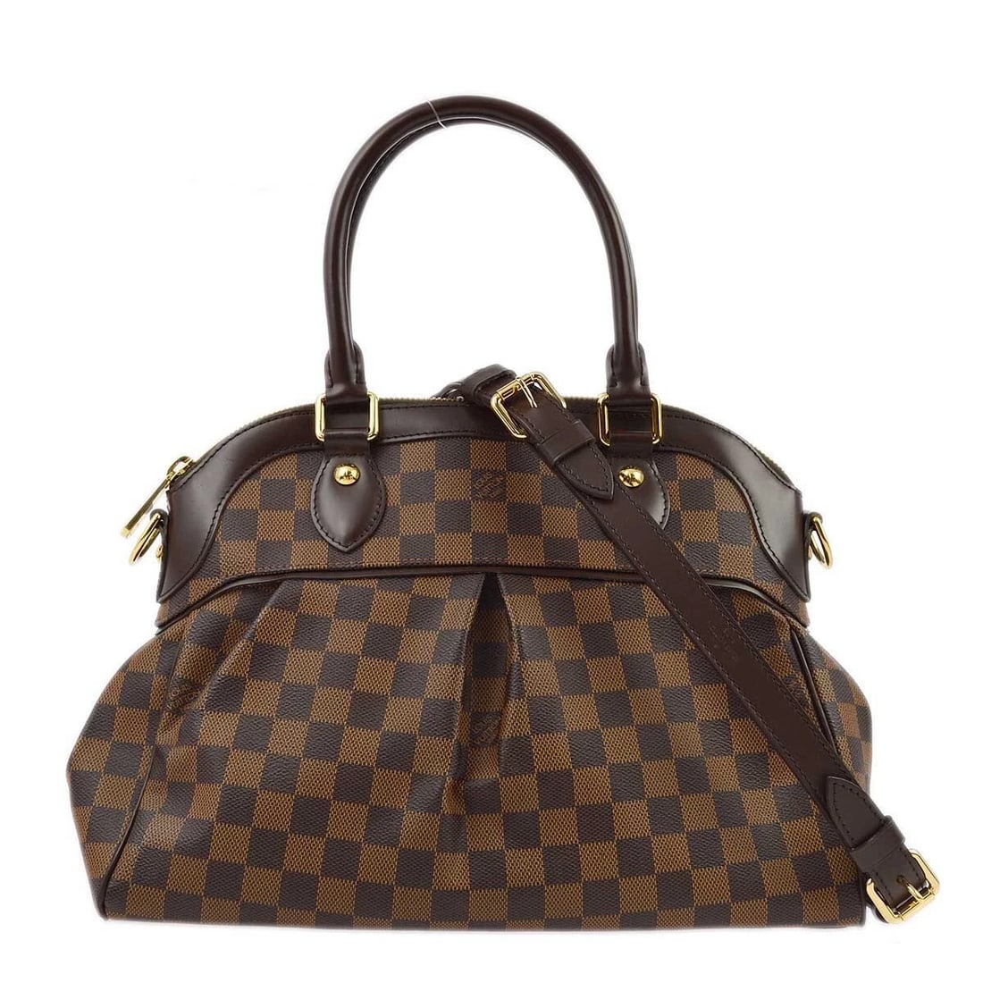 LOUIS VUITTON DAMIER TREVI PM 2WAY SHOULDER HANDBAG: Louis Vuitton Damier Trevi PM 2way Shoulder Handbag Brand: Louis Vuitton Type/Style: Hand Bag Material: Damier Canvas, Leather Color: Ebene*Brown Size: W 13.4 " x H 9.8 x D 5.5 " Accessories: None