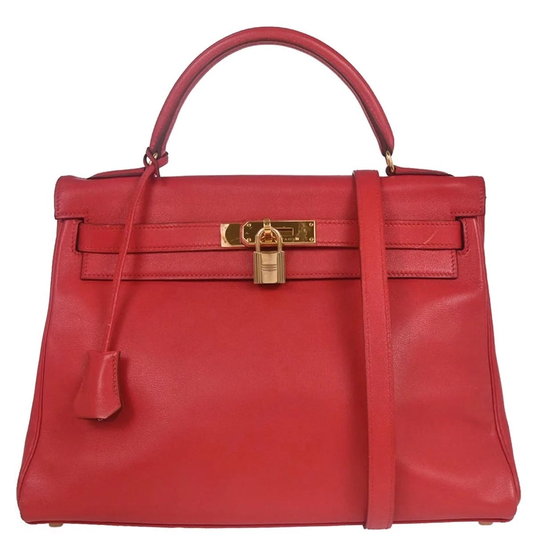 HERMES ROUGE VIF GULLIVER 2WAY SHOULDER HANDBAG: Hermes Rouge Vif Gulliver 2way Shoulder Handbag Brand: HERMES Type/Style: Satchel/Top Handle Bag Material: Gulliver Color: Rouge Vif Size: W 13.0 x H 9.4 x D 4.7 " Accessories: None Access